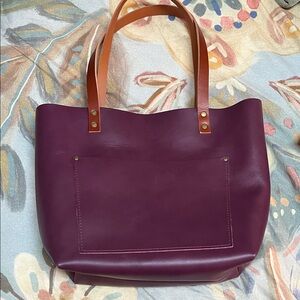 Portland Leather Deep Purple Tote with Tan Straps